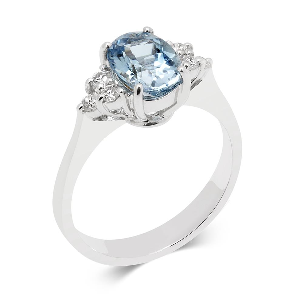 18ct White Gold Oval Aquamarine and Diamond Dress Ring Thumbnail Image 0