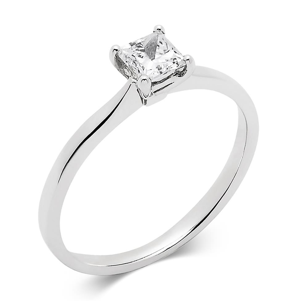 18ct White Gold Princess Cut Four Claw Diamond Solitaire Ring | Pravins ...