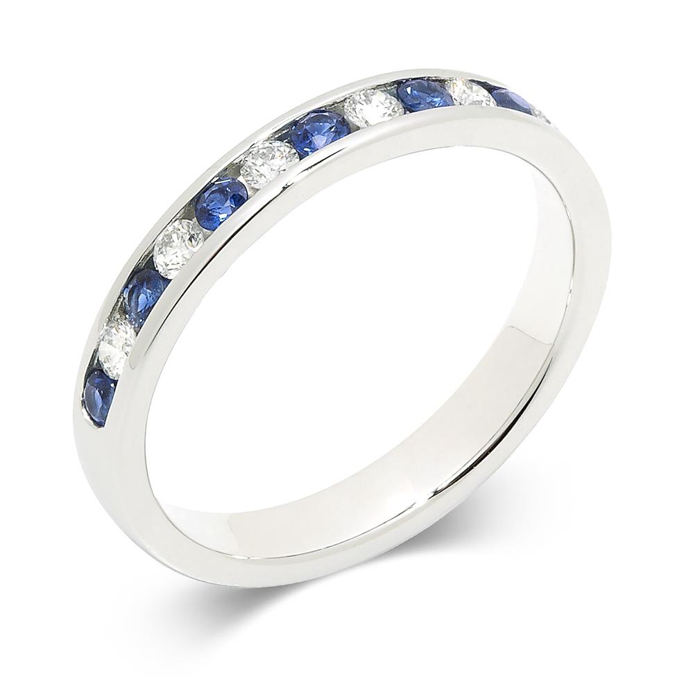 18ct White Gold Sapphire and Diamond Half Eternity Ring Image 1