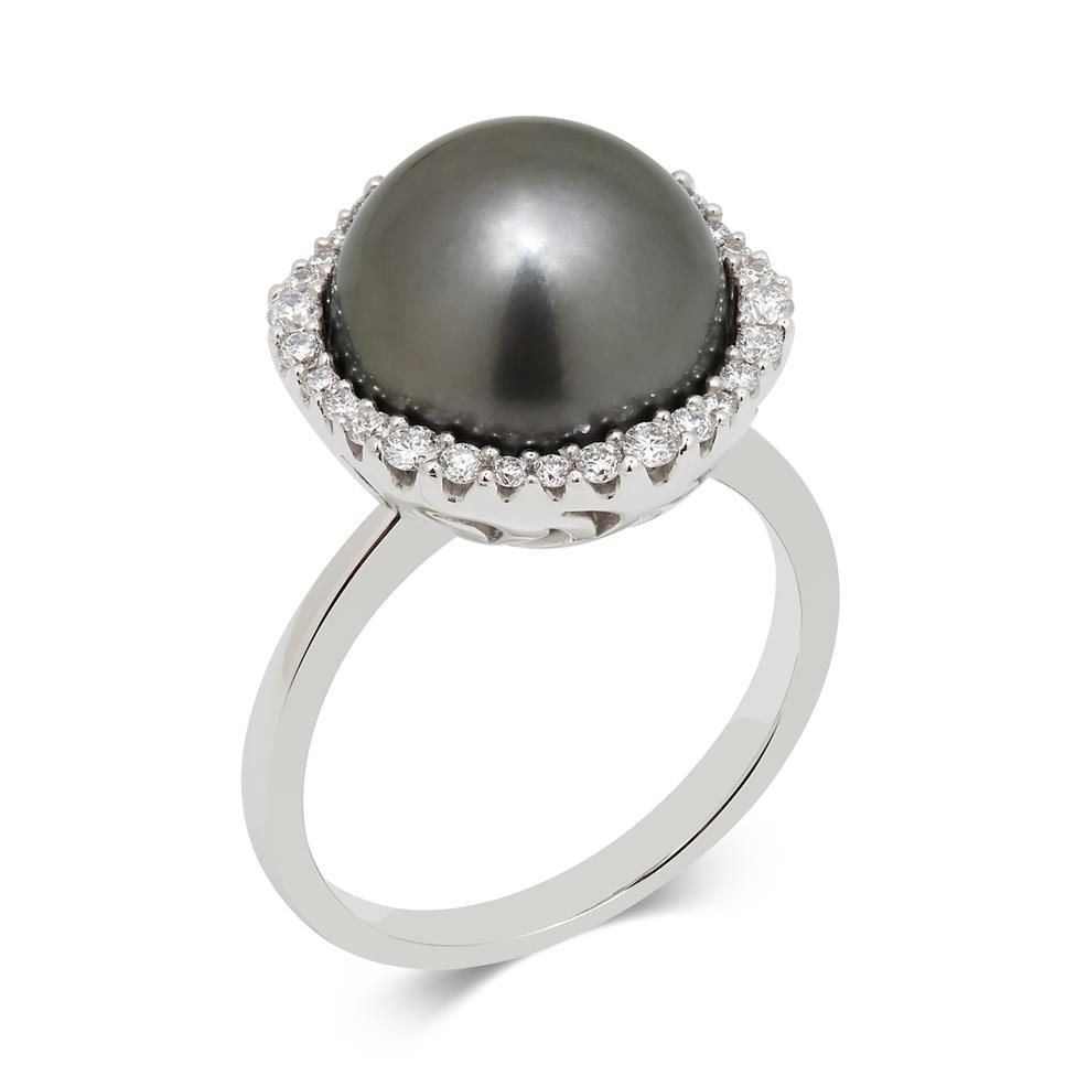 Rhea 18ct White Gold Tahitian Pearl and Diamond Ring Thumbnail Image 0