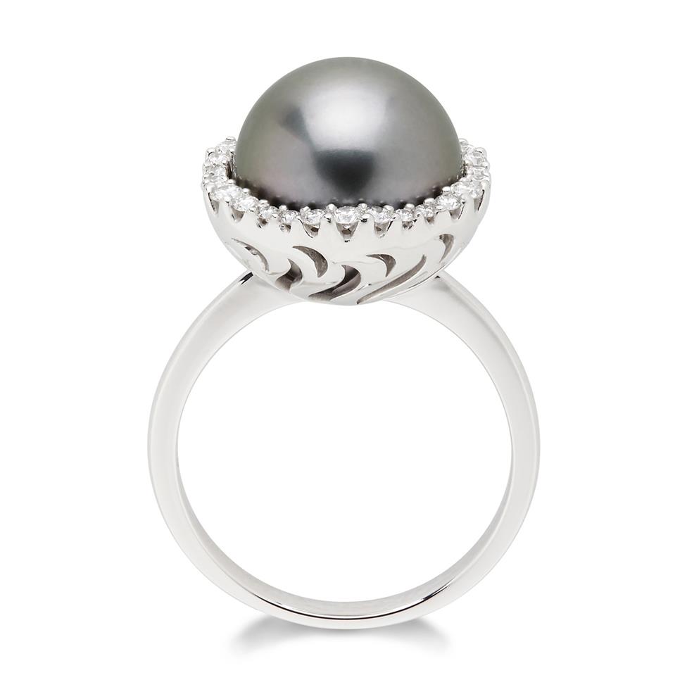 Rhea 18ct White Gold Tahitian Pearl and Diamond Ring Thumbnail Image 1