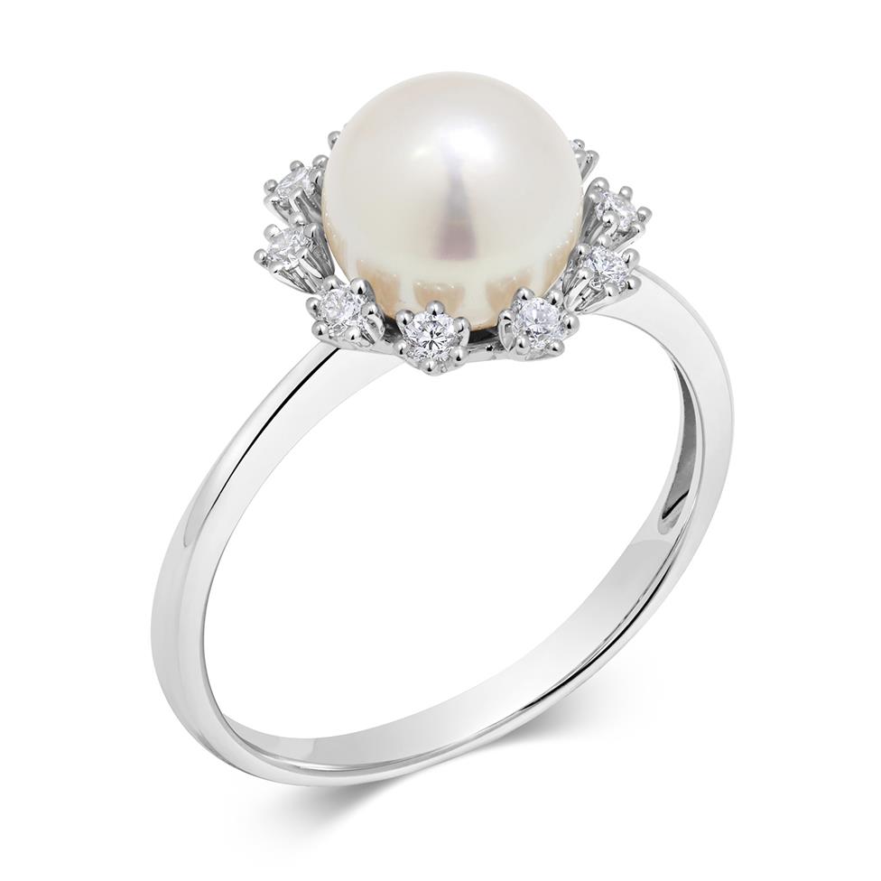 18ct White Gold Freshwater Pearl and Diamond Dress Ring Thumbnail Image 0