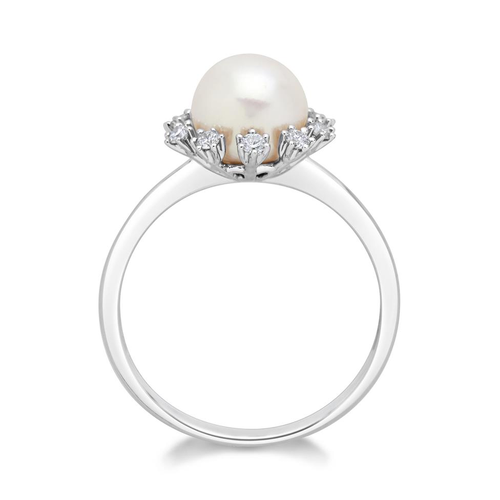 18ct White Gold Freshwater Pearl and Diamond Dress Ring Thumbnail Image 2