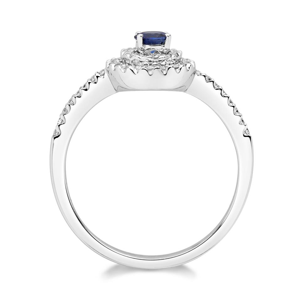 18ct White Gold Sapphire and Diamond Double Halo Ring Thumbnail Image 1