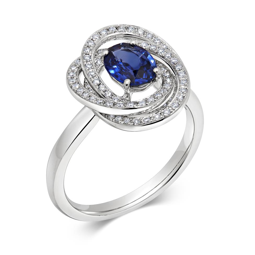 18ct White Gold Sapphire and Diamond Knot Halo Dress Ring Thumbnail Image 0