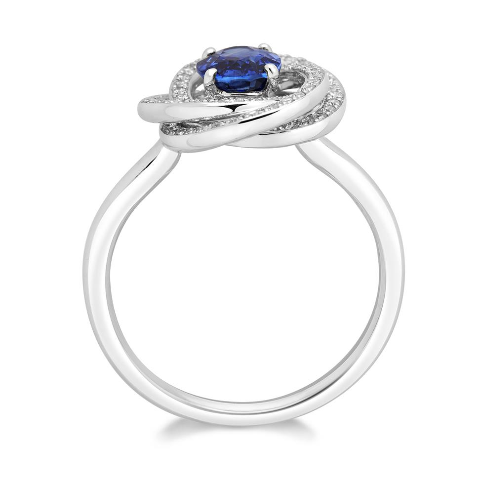 18ct White Gold Sapphire and Diamond Knot Halo Dress Ring Thumbnail Image 1