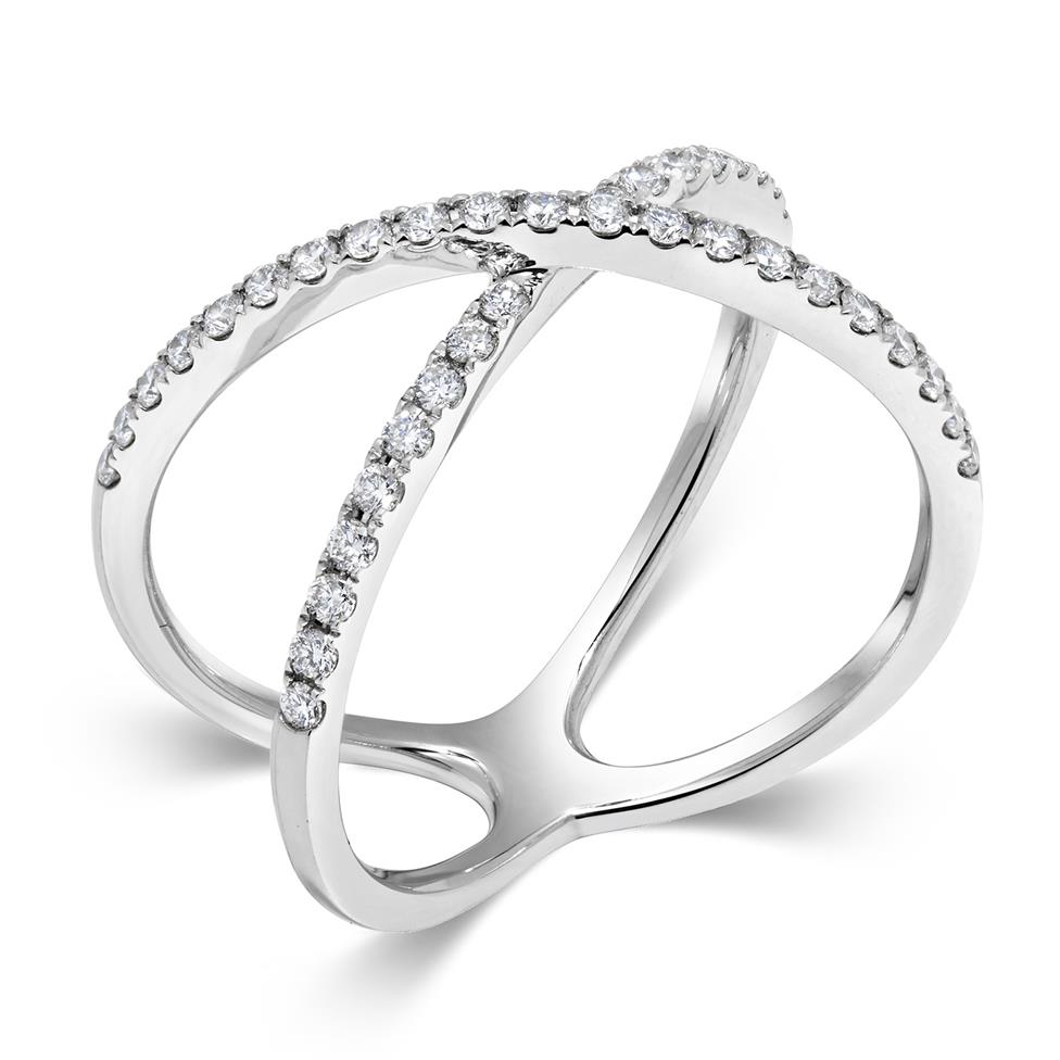 18ct White Gold Diamond Kiss Design Ring Thumbnail Image 0
