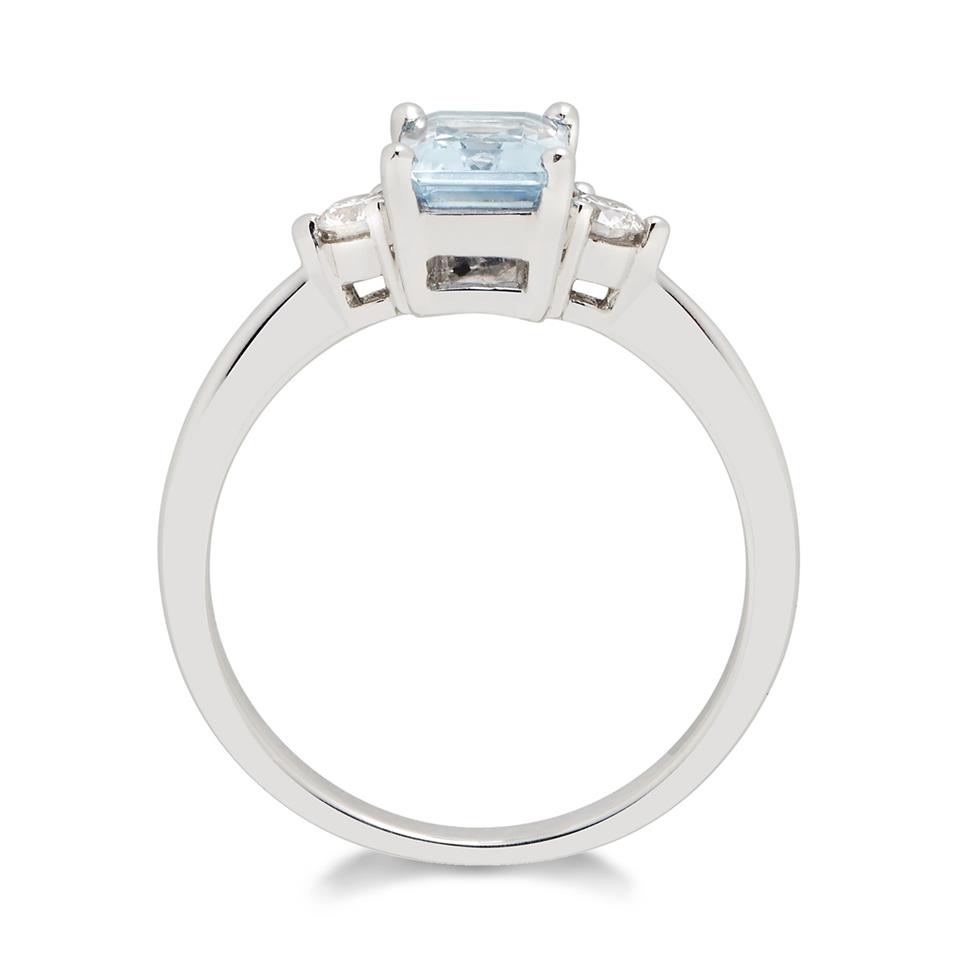18ct White Gold Emerald Cut Aquamarine and Diamond Ring Thumbnail Image 1