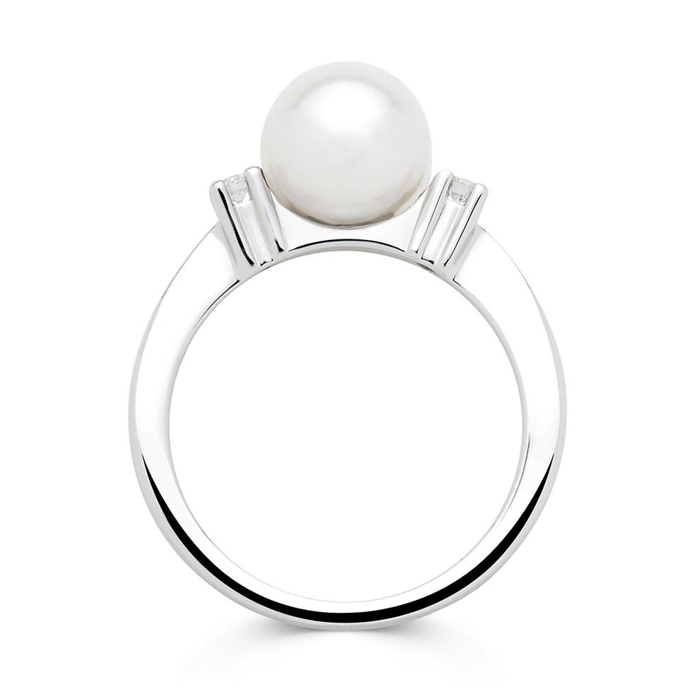 18ct White Gold Cultured Pearl and Diamond Dress Ring Thumbnail Image 2