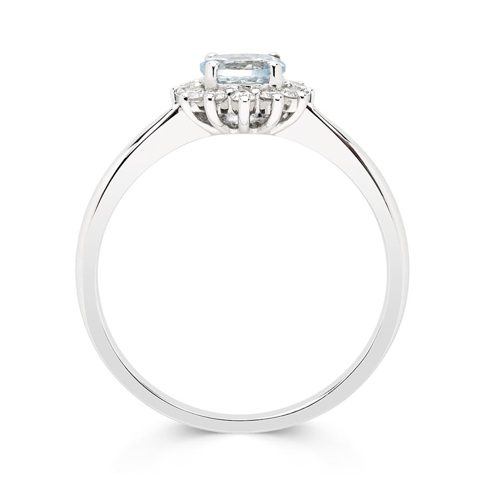 18ct White Gold Aquamarine and Diamond Cluster Dress Ring Thumbnail Image 2