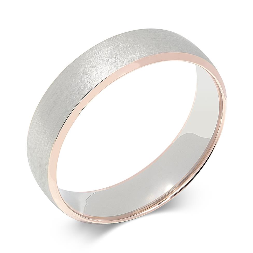 Palladium and 18ct Rose Gold Bevel Detail Wedding Ring Thumbnail Image 0