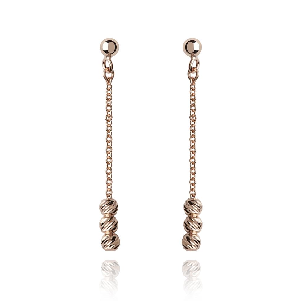 18ct Rose Gold Faceted Bead Drop Earrings Image 1