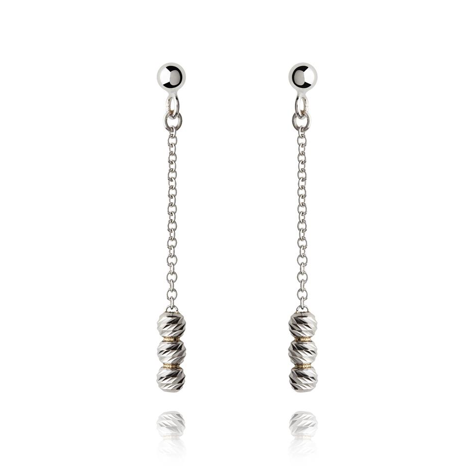 18ct White Gold Faceted Bead Drop Earrings Thumbnail Image 0