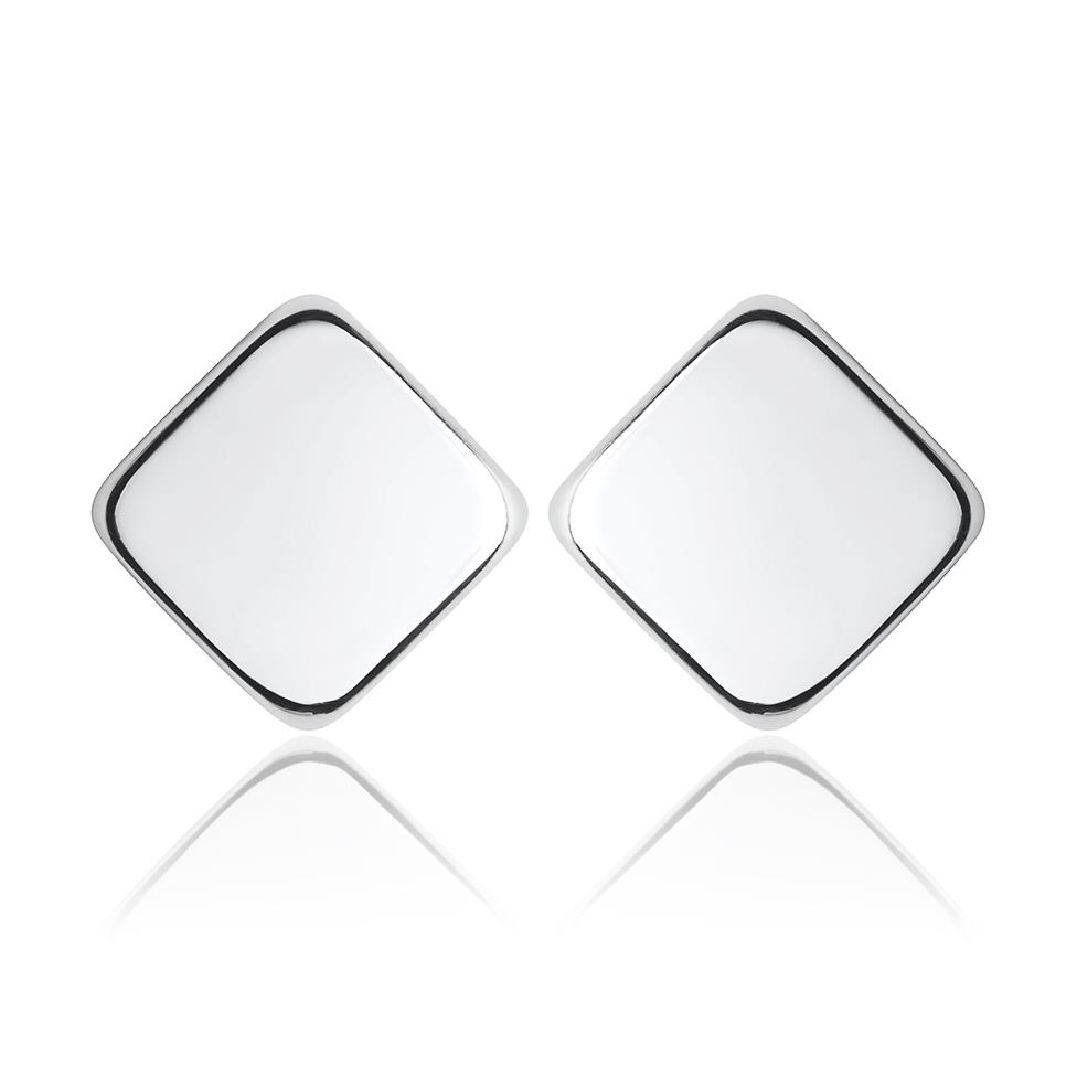 18ct White Gold Square Design Stud Earrings 5.5mm Thumbnail Image 0