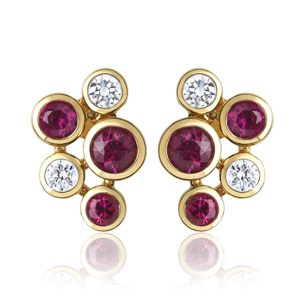 Alchemy 18ct Yellow Gold Ruby and Diamond Stud Earrings Thumbnail Image 0