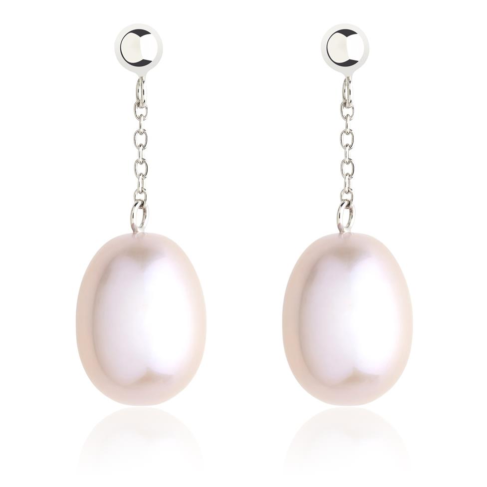18ct White Gold Pink Freshwater Pearl Drop Earrings Thumbnail Image 0
