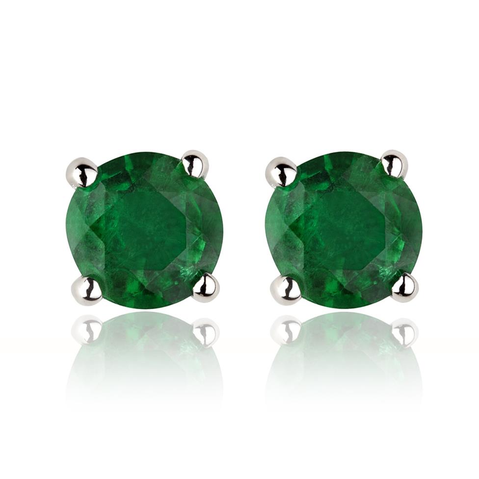 18ct White Gold Solitaire Emerald Stud Earrings Thumbnail Image 0