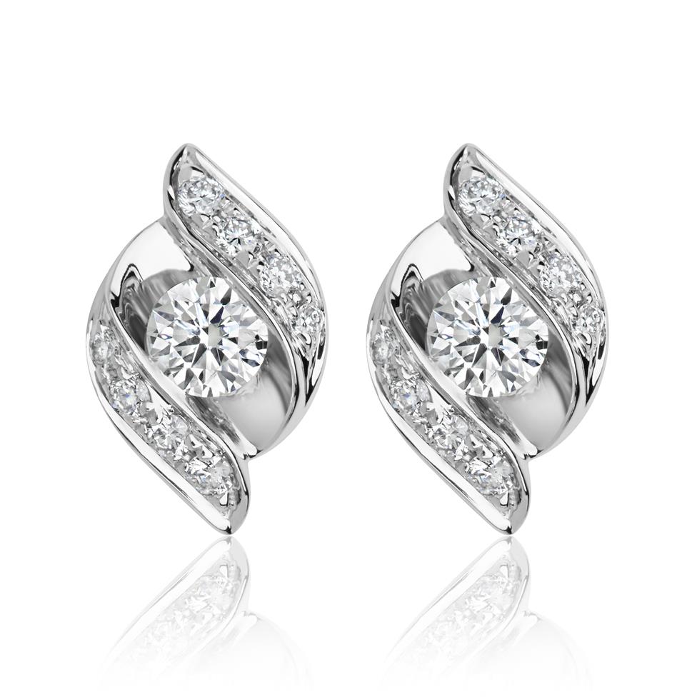 18ct White Gold Twisted Diamond Stud Earrings Thumbnail Image 0