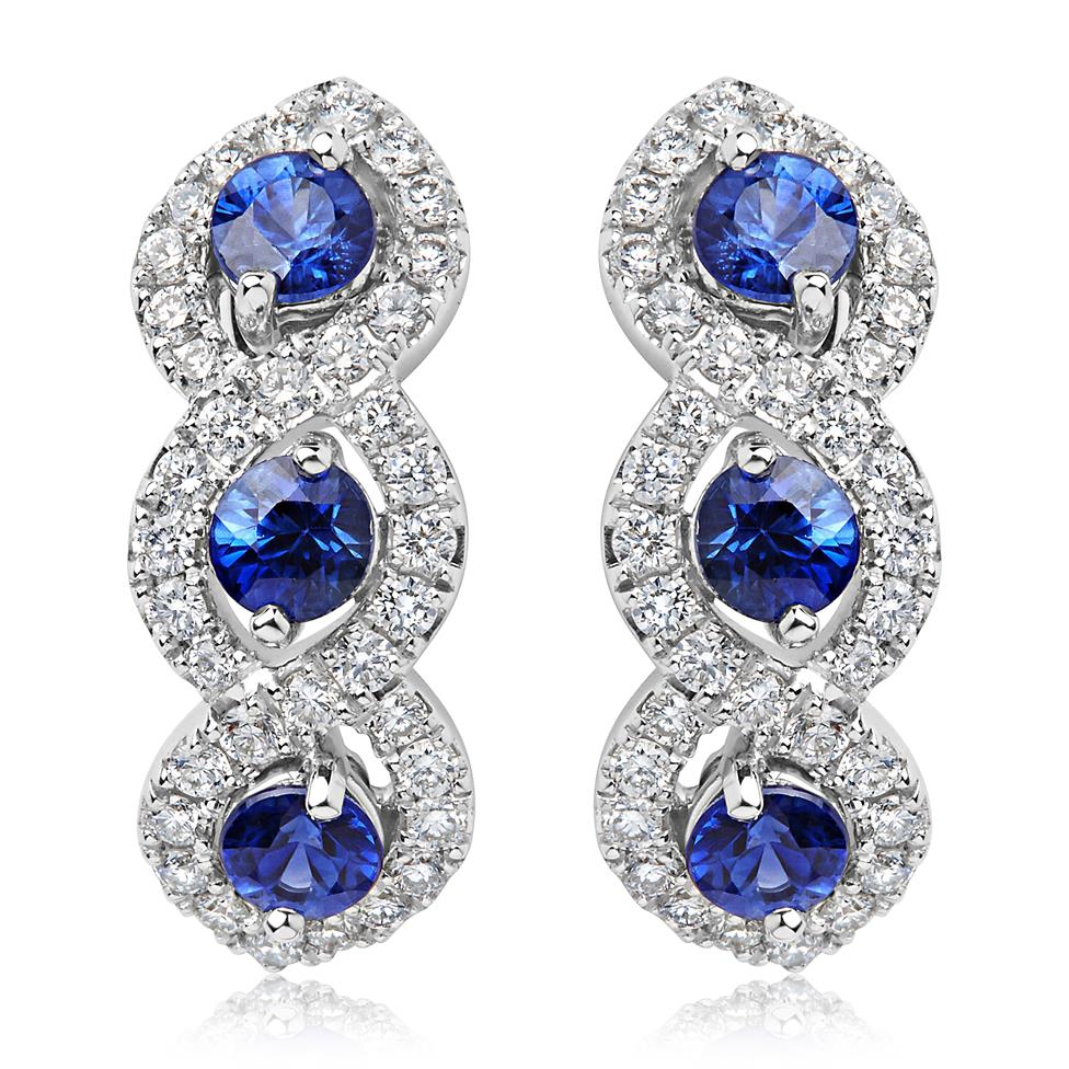 Oriana 18ct White Gold Sapphire and Diamond Semi Hoop Earrings Thumbnail Image 0