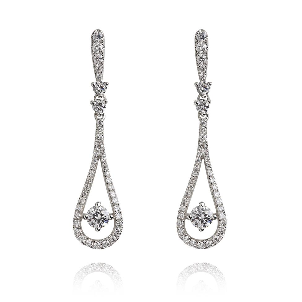 18ct White Gold Diamond Drop Earrings 34mm Thumbnail Image 0