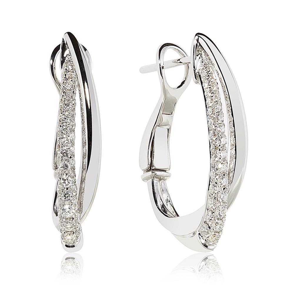 18ct White Gold Crossover Diamond Hoop Earrings Thumbnail Image 0