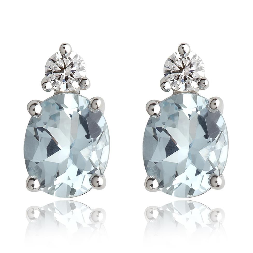 18ct White Gold Aquamarine and Diamond Stud Earrings Thumbnail Image 0