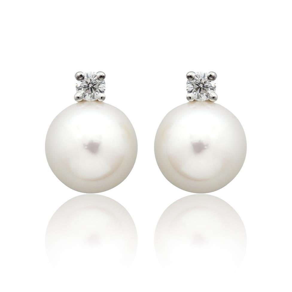 18ct White Gold Akoya Pearl and Diamond Drop Earrings 8mm Image 1