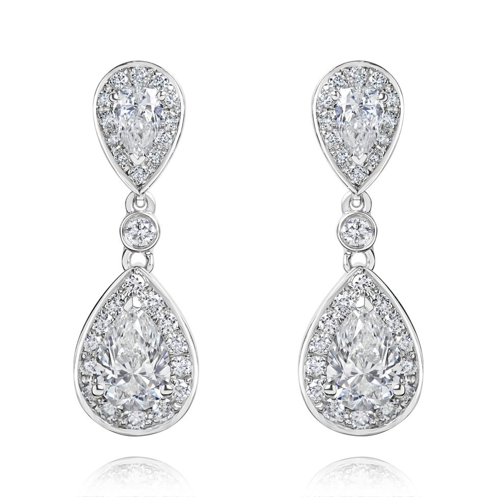 18ct White Gold Round and Pear Shape Diamond Drop Earrings 1.00ct Thumbnail Image 0