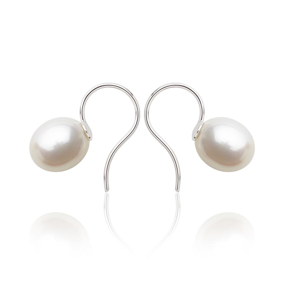 18ct White Gold 8mm Pear Shape White Pearl Drop Earrings Thumbnail Image 0