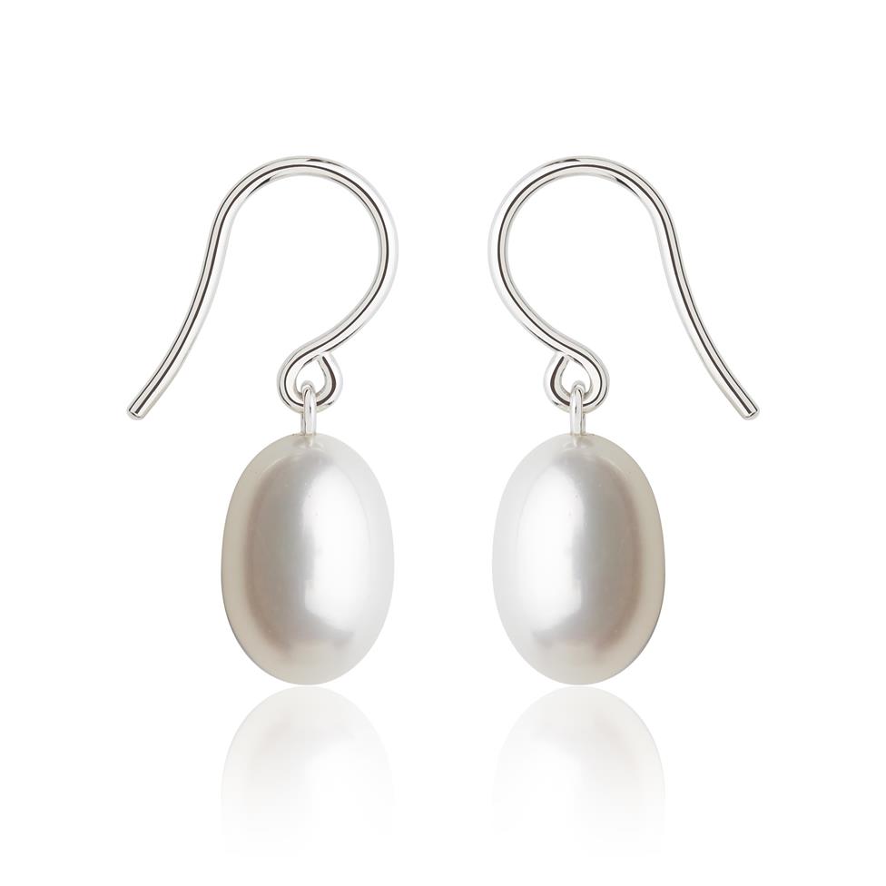 18ct White Gold 7.5mm Pear Shape White Pearl Drop Earrings Thumbnail Image 0