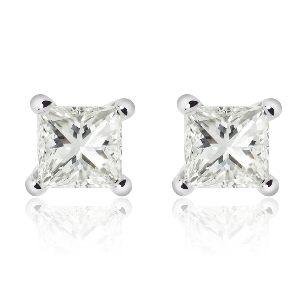 18ct White Gold Princess Cut Diamond Solitaire Stud Earrings 0.30ct Thumbnail Image 0