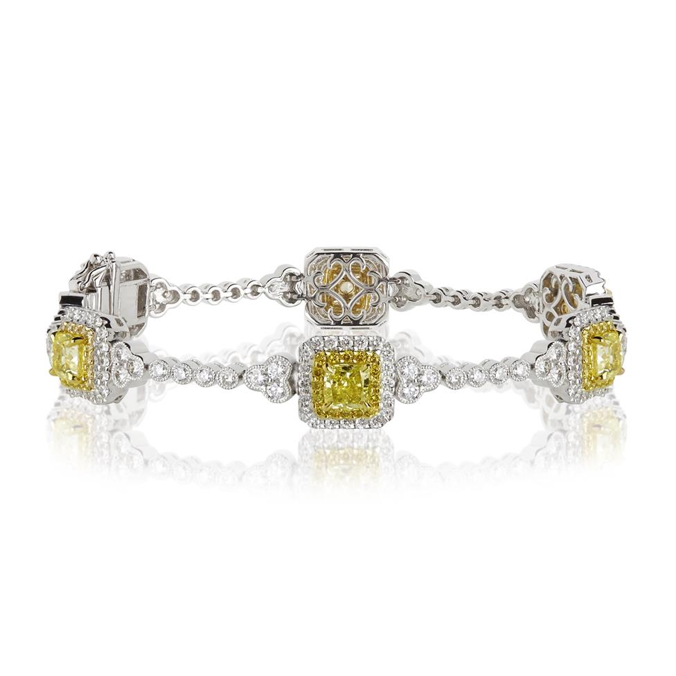 18ct White Gold Vintage Inspired Yellow and White Diamond Bracelet Thumbnail Image 0