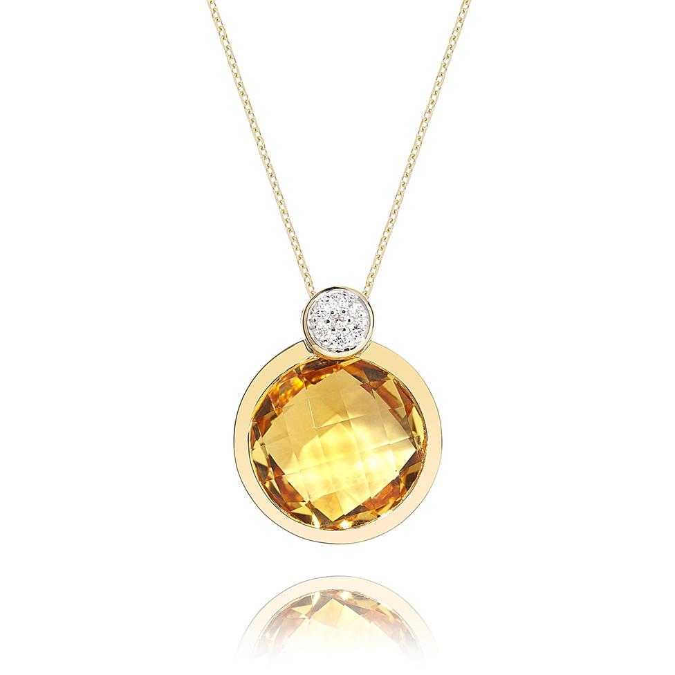 18ct Yellow Gold Citrine and Diamond Briolette Pendant Thumbnail Image 0