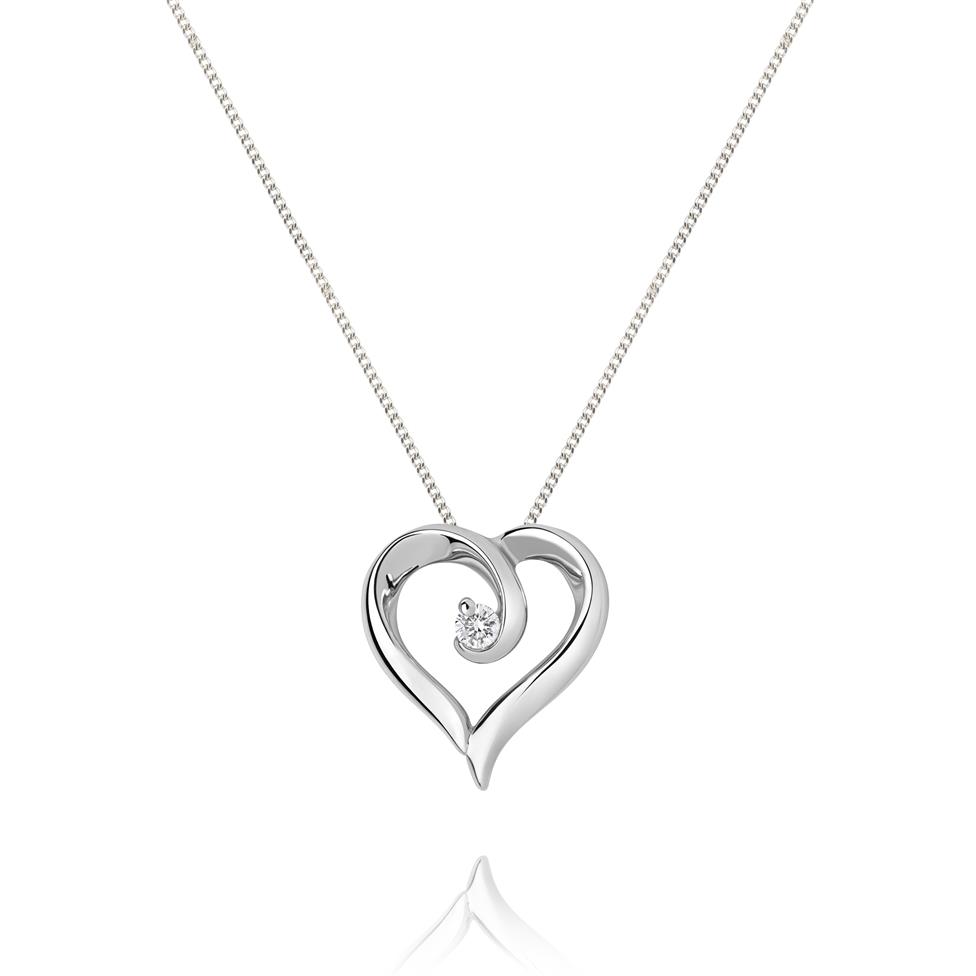 18ct White Gold Heart Design Diamond Pendant 0.03ct Thumbnail Image 0