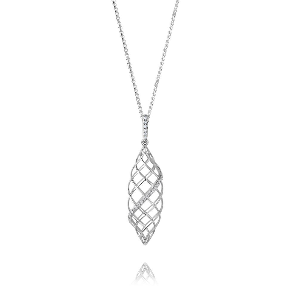 18ct White Gold Lattice Design Diamond Pendant 0.10ct Thumbnail Image 0