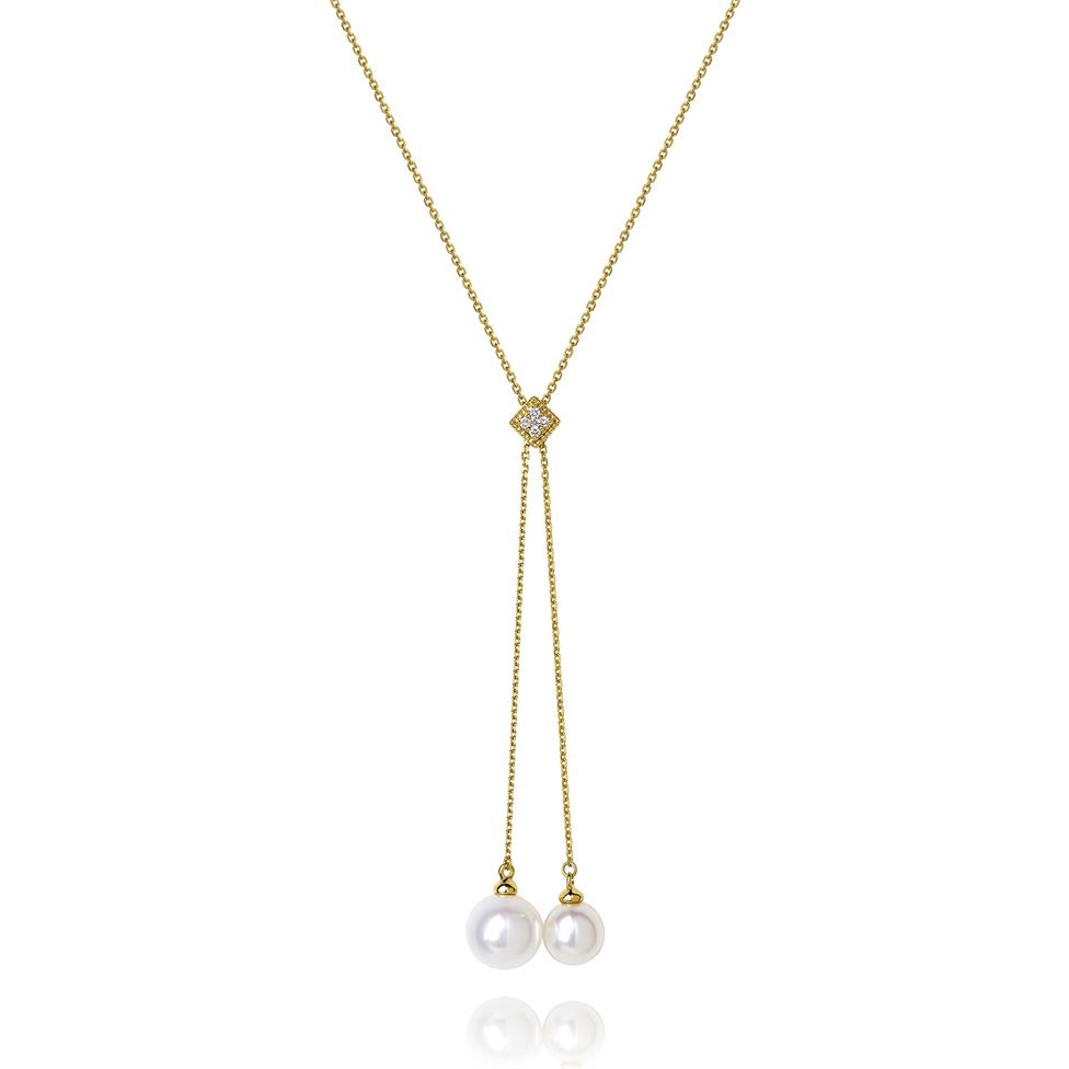 18ct Yellow Gold Pearl and Diamond Lariat Necklace Thumbnail Image 0