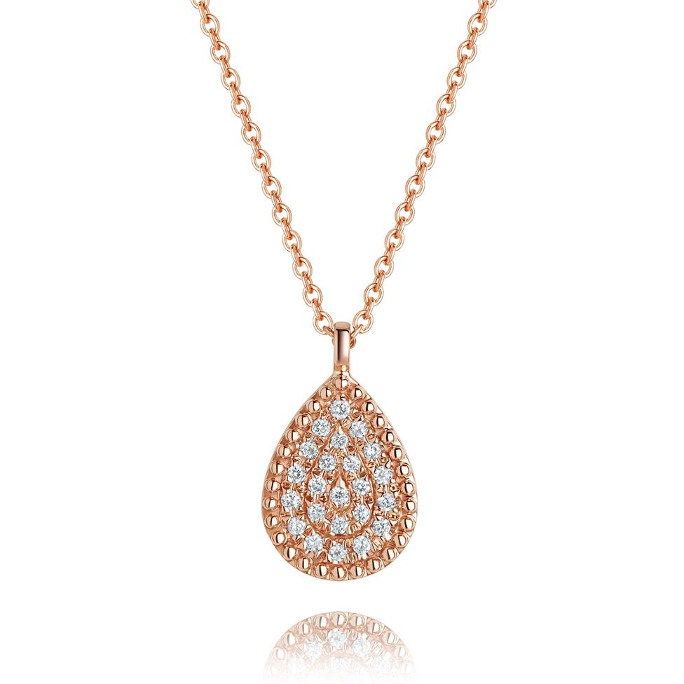 18ct Rose Gold Diamond Pear Necklace Thumbnail Image 0