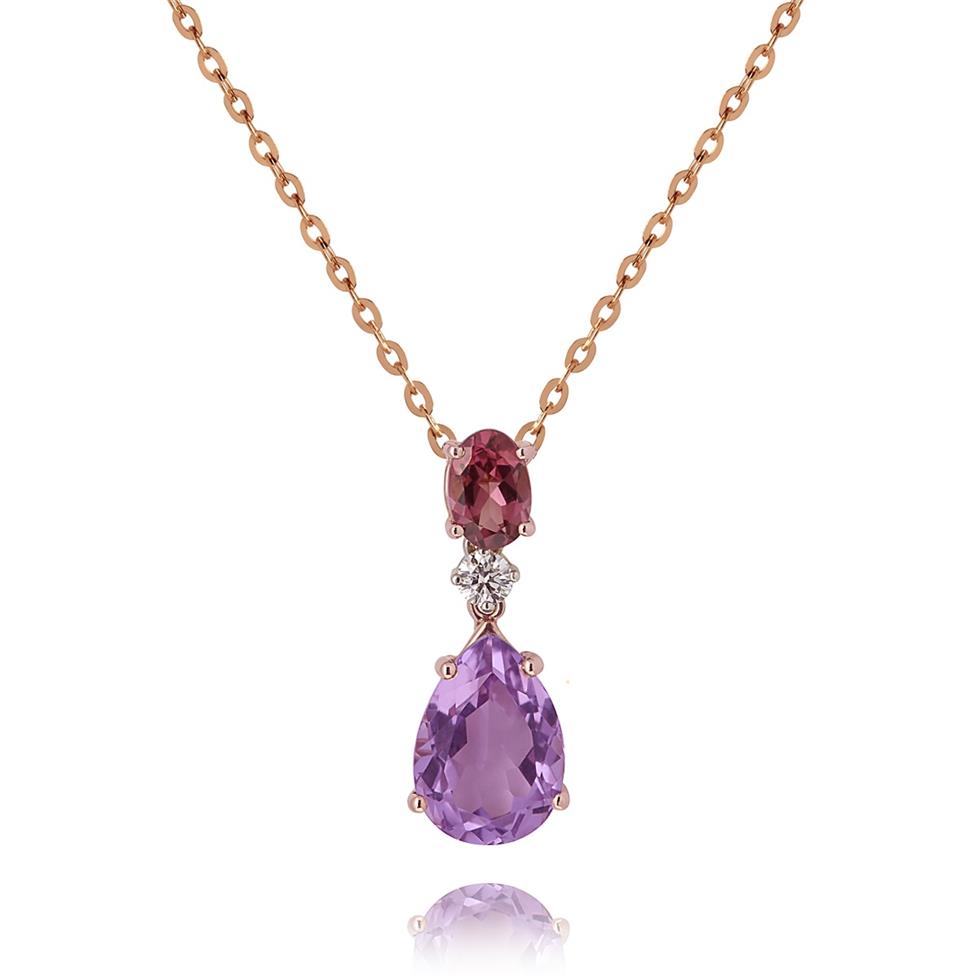 Sweet Pea 18ct Rose Gold Tourmaline, Amethyst and Diamond Necklace Thumbnail Image 0