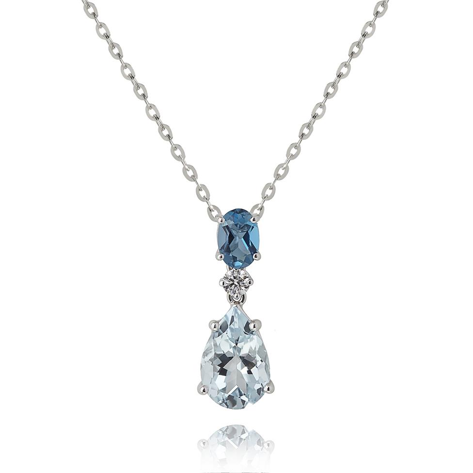 Sweet Pea 18ct White Gold Aquamarine, Blue Topaz and Diamond Necklace Thumbnail Image 0