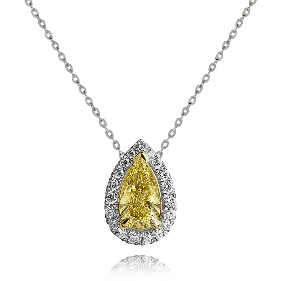18ct White Gold Pear Shape 0.51ct Yellow Diamond Necklace Thumbnail Image 0