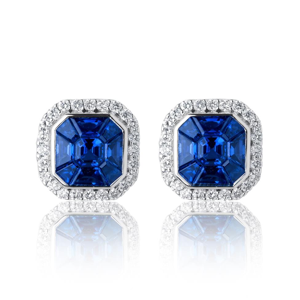 Odyssey 18ct White Gold Sapphire and Diamond Cluster Earrings Thumbnail Image 0