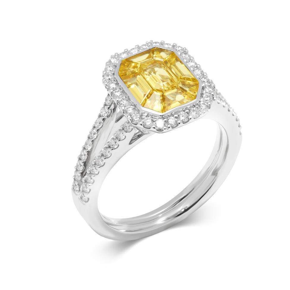 Odyssey 18ct White Gold Octagon Yellow Sapphire and Diamond Cluster Dress Ring
 Thumbnail Image 3