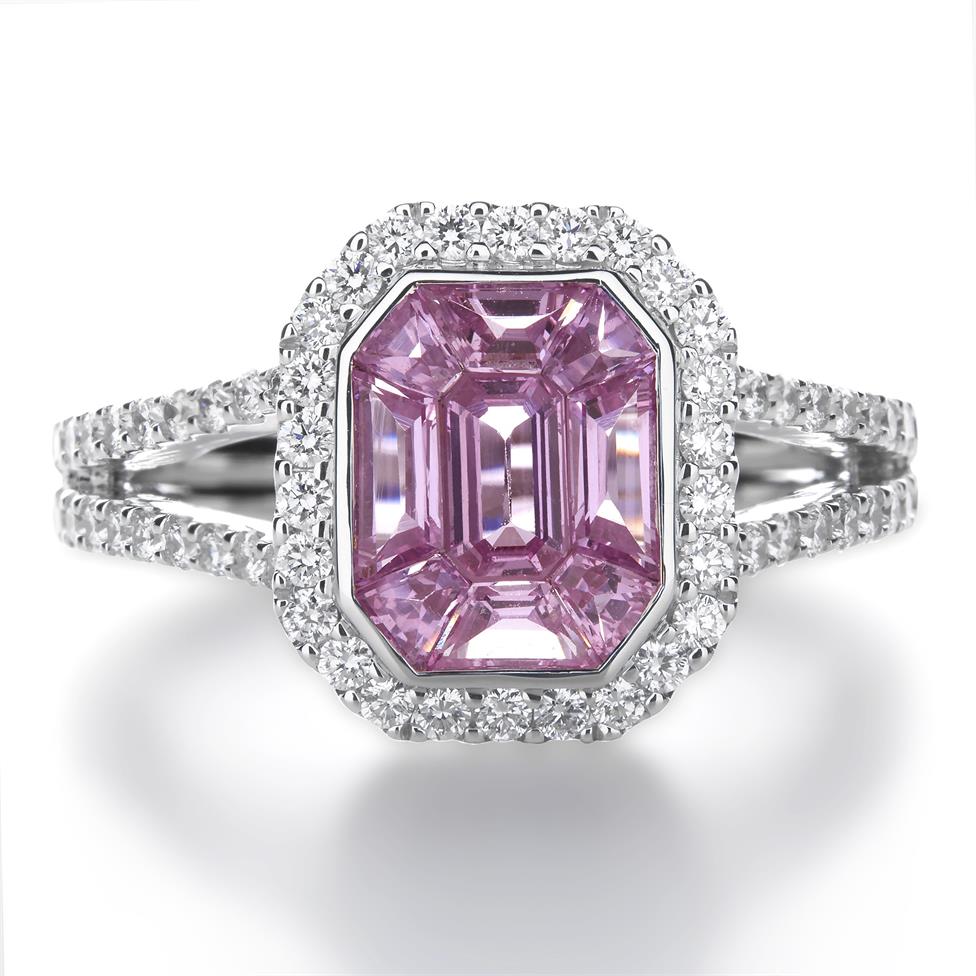 Odyssey Octagon Pink Sapphire and Diamond Cluster Dress Ring | Pravins