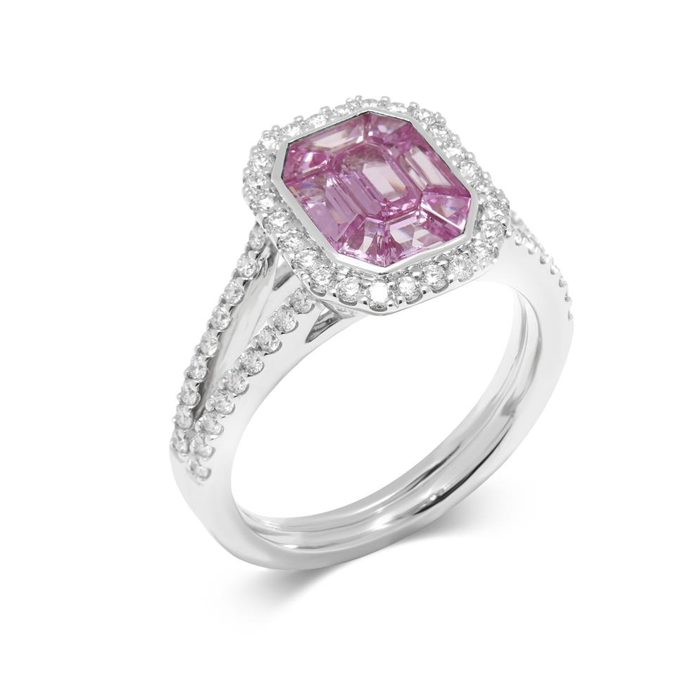 Odyssey 18ct White Gold Octagon Pink Sapphire and Diamond Cluster Dress Ring
 Thumbnail Image 2