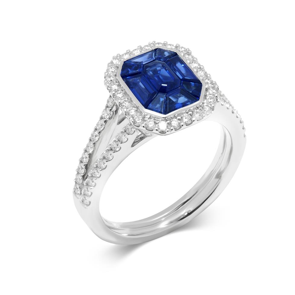 Odyssey 18ct White Gold Octagon Blue Sapphire and Diamond Cluster Dress Ring
 Thumbnail Image 2