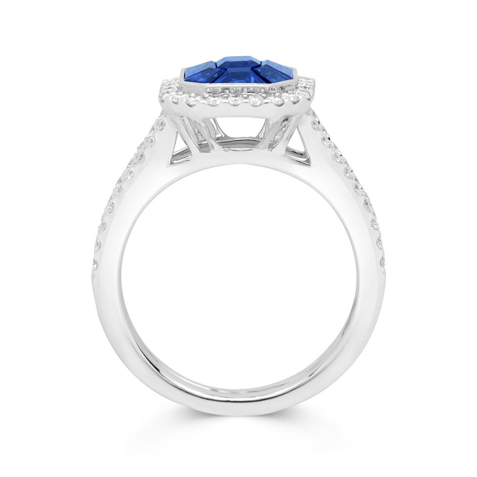 Odyssey 18ct White Gold Octagon Blue Sapphire and Diamond Cluster Dress Ring
 Thumbnail Image 3