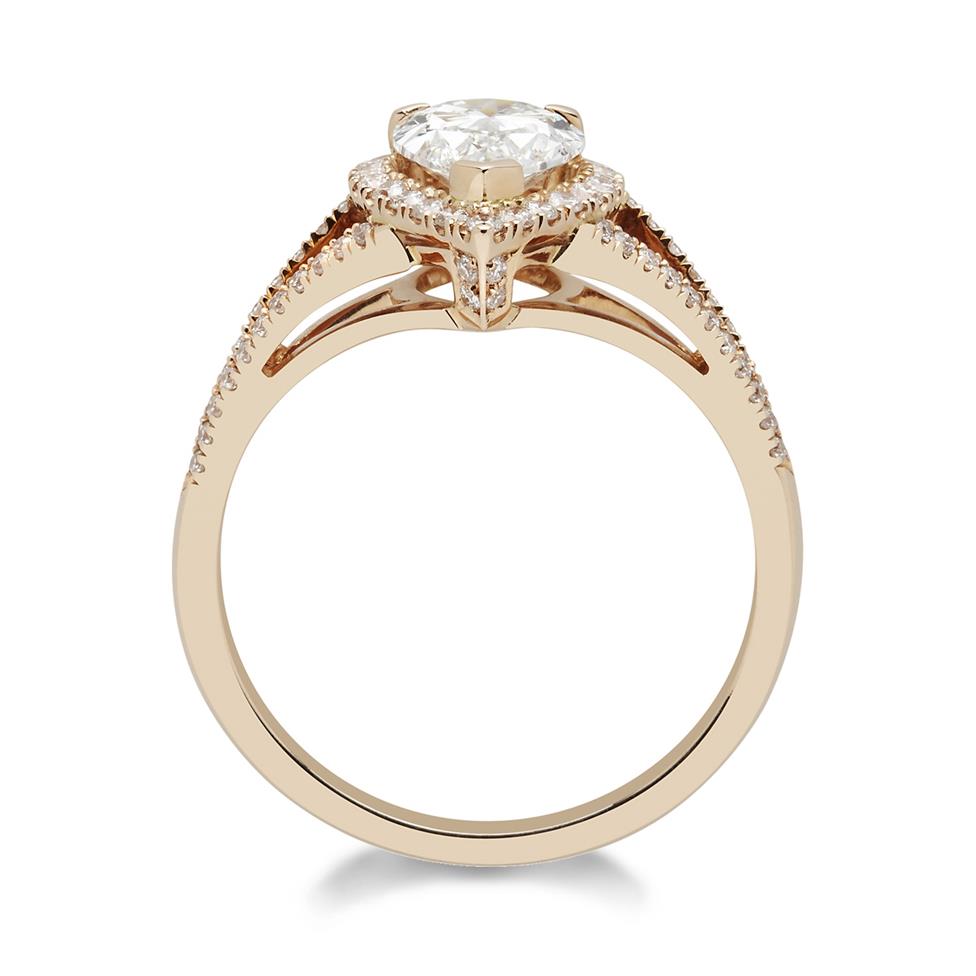 18ct Rose Gold Split Shoulder Design Pear Shape Diamond Halo Dress Ring 1.20ct Thumbnail Image 1