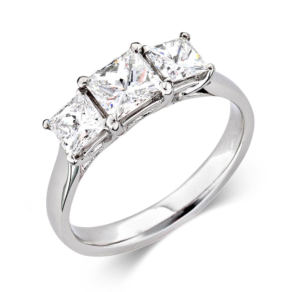 Platinum Princess Cut Diamond Three Stone Engagement Ring 1.50ct Thumbnail Image 0