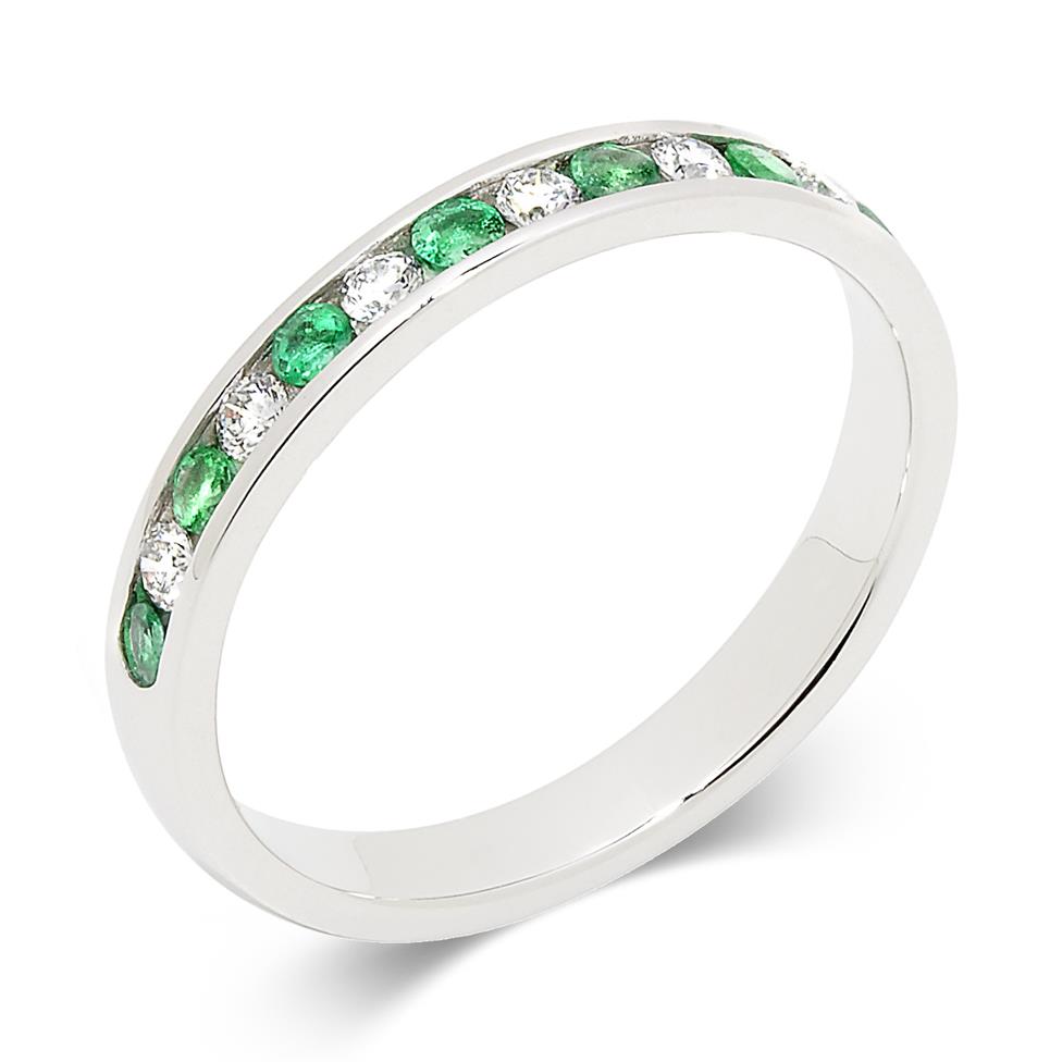18ct White Gold Emerald and Diamond Half Eternity Ring Thumbnail Image 0