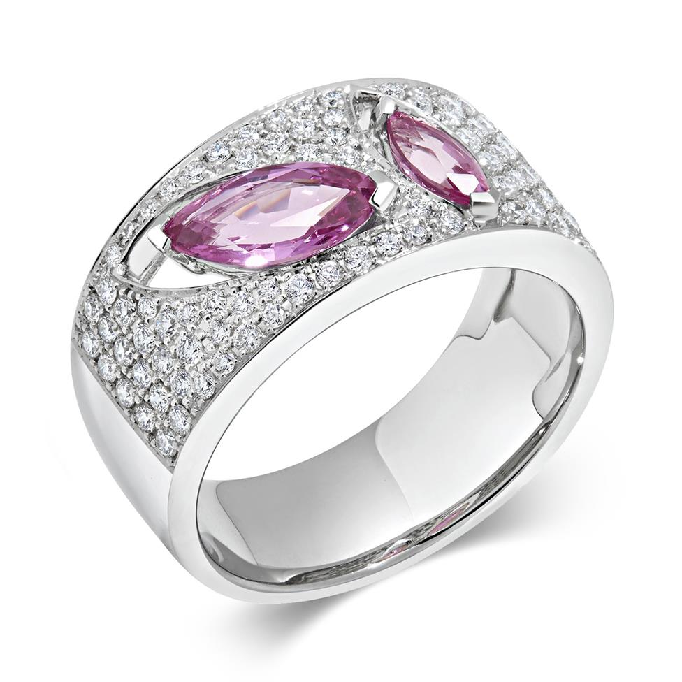 18ct White Gold Marquise Cut Pink Sapphire and Diamond Dress Ring Thumbnail Image 0